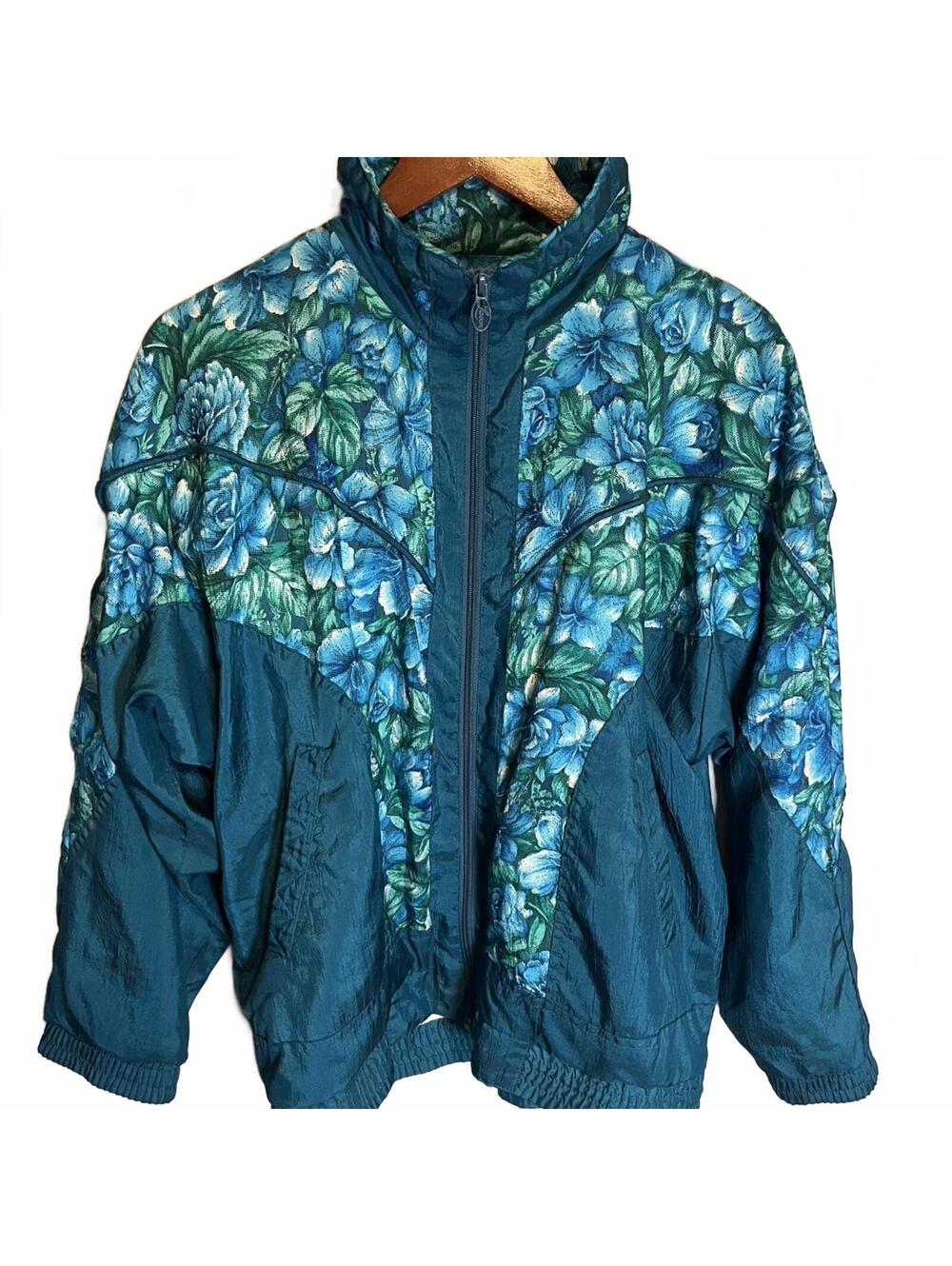 Vintage Lavon Women’s Windbreaker Jacket Floral 80s 90s Teal Grandma Lined S